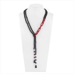 Collar Bronce Dorado Sovrani Mujer J12608 Perlas Negras & Cristales Burdeos 155cm