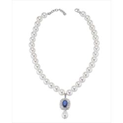 Collar Bronce Sovrani Mujer J12611 Perlas C. Colgante Piedra Azul & Circonitas 42+5cm