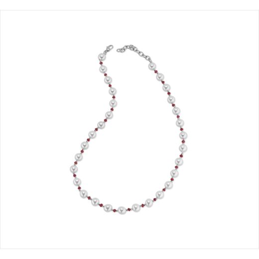 Collar Bronce Sovrani Mujer J12622 Perlas & Circonitas Rojas 45+5cm