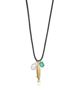 Collar Cordón Acero Dorado Viceroy Mujer 15204C01019 Colgantes Piedra Natural, Perla & Pez