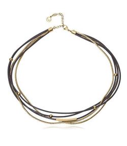 Collar Cordón Negro Acero Dorado Viceroy Mujer 75455C01012 Bolitas En Brillo