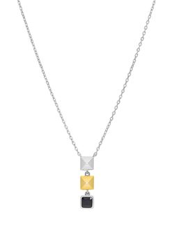 Collar Marea Plata Bicolor Dorada D04107/AB Colgantes Cuadrados Circonita Negra