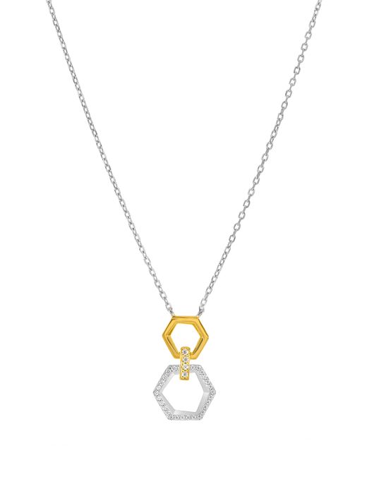 Collar Marea Plata Bicolor Dorada D04107/AC Colgante Hexágono Circonitas