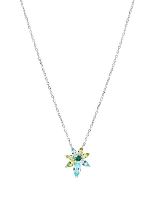 Marea Silver Necklace D02807/BE Flower Zirconia Green Tones