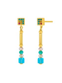 Pendientes Marea Plata Dorada D03501/BQ Colgante Piedras/Perlas Multicolor