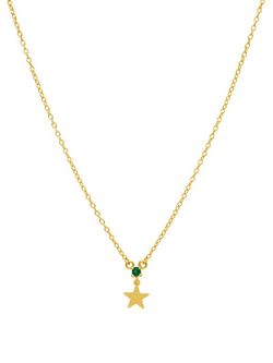 Collar Mini Estrella Marea Mujer Plata Circonita Verde Oro 18kts D02007/BE Dorado