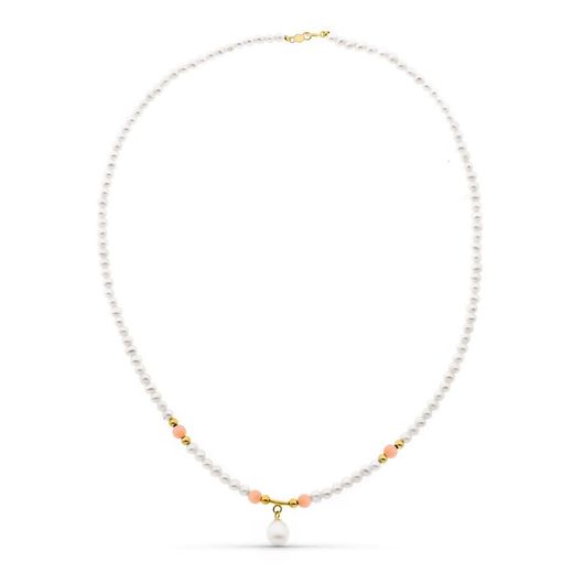 18kt guld halskæde naturlige Shell Pearl Pink Pearl 2487-RS