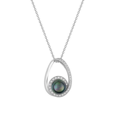 Collar Oro Blanco 18kts Christian Bernard  (18)3.6015.Q1 Diamantes Con Perla Tahití