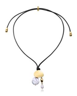 Collar Piel-Acero Dorado Viceroy 15187C01012 Cordón Negro Perlas Naturales
