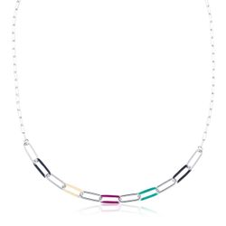 Collar Plata Argent Basic COK004M Eslabones Esmaltados Multicolor Oscuro