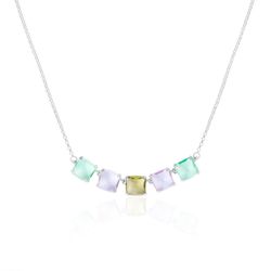 Collar Plata Argent Basic CORM079P Cristales Cuadrados Multicolor