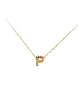 Colgante Plata Dorada 1cm Liska Mujer LET02CL-PD Colgante P Circonitas Multicolor