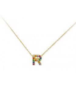 Colgante Plata Dorada 1cm Liska Mujer LET02CL-RD Colgante R Circonitas Multicolor