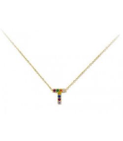 Colgante Plata Dorada 1cm Liska Mujer LET02CL-TD Colgante T Circonitas Multicolor