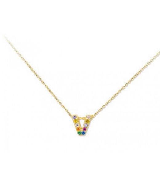 Pendentif en argent plaqué or 1 cm Liska Femme LET02CL-VD Pendentif V en zircone multicolore