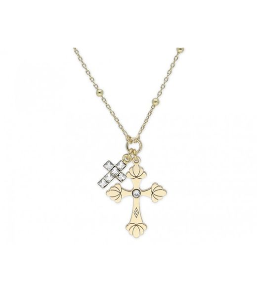 Colar de Prata Banhado a Ouro 2cm Liska Feminino LSW4296CL-D 2 Cruzes Zircônia