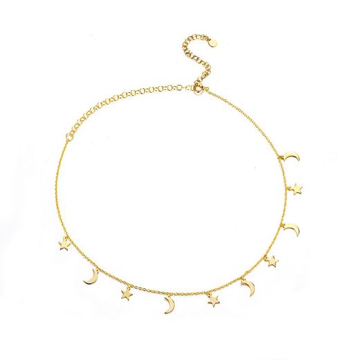 Collier Argent Doré 30+13cm CO00395DO Étoile de Lune