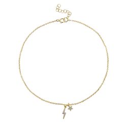 Collar Plata Dorada 40+5mm COZ0380DO Colgante Rayo y Estrella