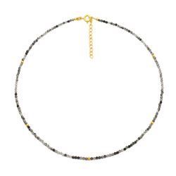 Colgante Plata Dorada Mujer COM0056DOCN Piedras Minerales Cuarzo Rutilado Negro