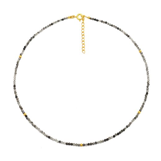 Colgante Plata Dorada Mujer COM0056DOCN Piedras Minerales Cuarzo Rutilado Negro