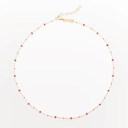 Collar Plata Dorada Mujer COM0071DOER Piedras Minerales Rojas
