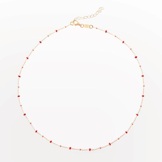 Collar Plata Dorada Mujer COM0071DOER Piedras Minerales Rojas