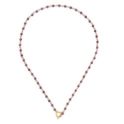 Collar Plata Dorada Mujer COM0095DOAM Piedras Minerales Amatista