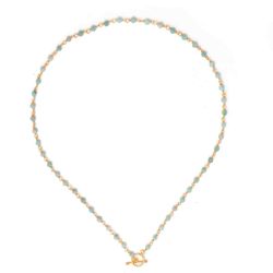 Collar Plata Dorada Mujer COM0095DOAZ Piedras Minerales Amazonita