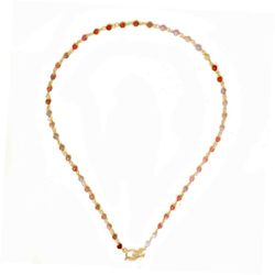 Collar Plata Dorada Mujer COM0095DOOR Piedras Minerales Opalo Rosa