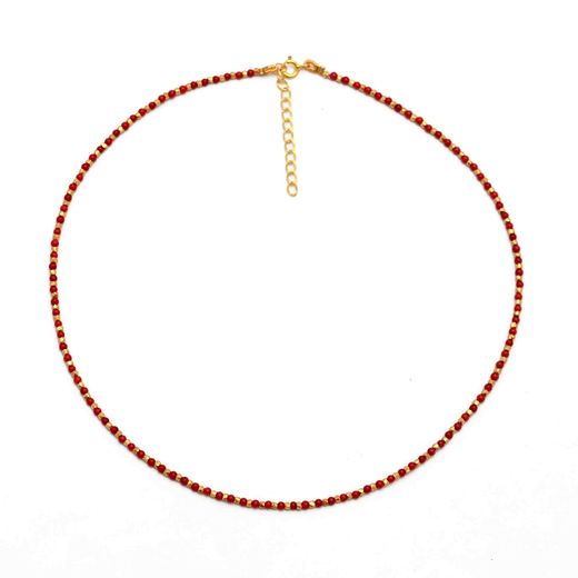 Collar Plata Dorada COM0102DOCL Piedras Minerales Coral