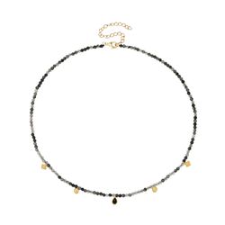 Collar Plata Dorada COM0127DOCN Piedras Minerales Rutilo Negro