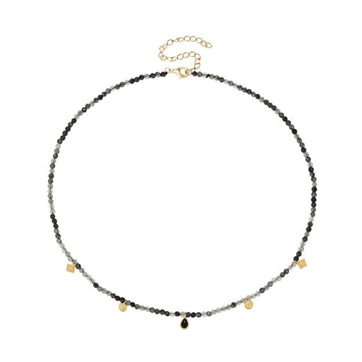 Collar Plata Dorada COM0127DOCN Piedras Minerales Rutilo Negro