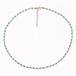 Collar Plata Dorada COM0132DOCB Piedras Minerales Calcedonia Azul