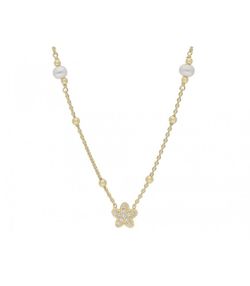 Collar Plata Dorada Liska LAF6287CL-D Flor Perlas