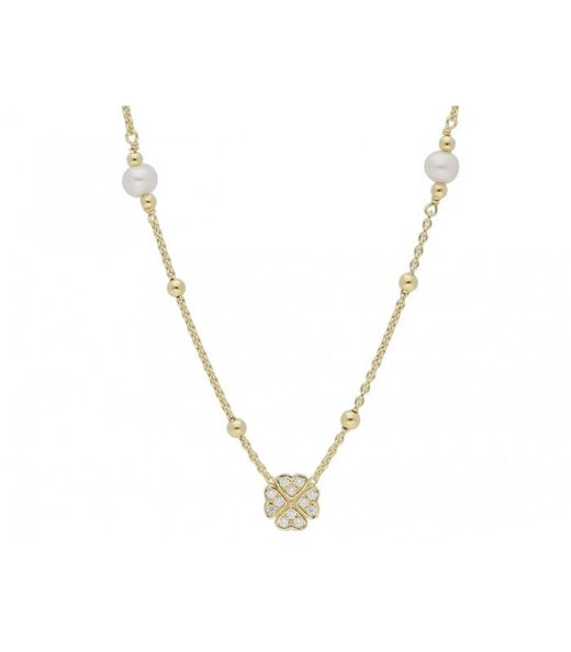 Colar de pérolas trevo banhado a ouro Liska LAF6288CL-D