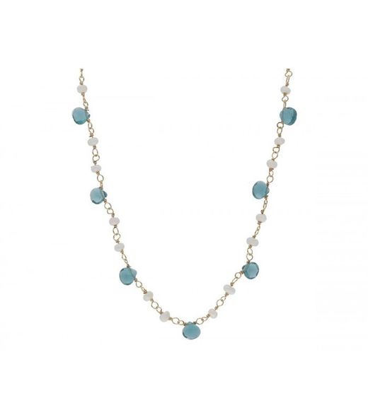 Collar Plata Dorada Liska LAF6473CL-D Perlas Piedras Naturales Azules
