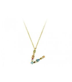 Colgante Plata Dorada Liska Mujer LET01CL-VD Colgante V Circonitas Multicolor