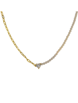 Collar Plata Dorada Mujer PSET111/3C Corazón Perlas