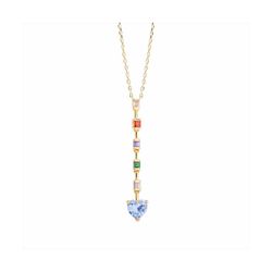 Collar Plata Dorada N21652MG Piedra Corazón Celeste Con Circonitas Multicolor