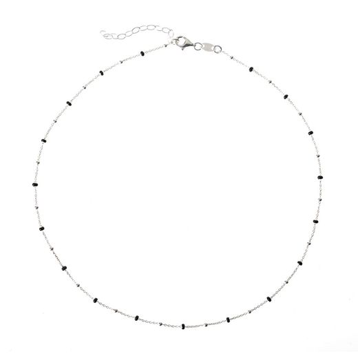 Collar Plata Mujer COM0071PLOX Piedras Minerales Onix Negro