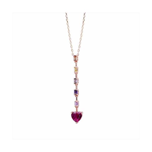 Collar Plata Rose N21652MP Piedra Corazón Morada Con Circonitas Multicolor
