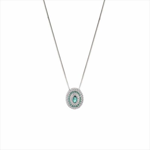 Collier Sovrani en argent 45 cm J9891, zircons et émeraudes