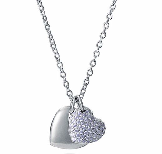 Collier Viceroy en argent 9147C000-30, 2 cœurs lisses et zircons