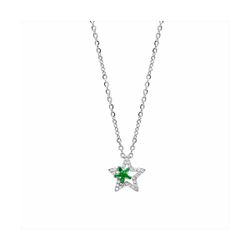 Collar Plata y Acero P21583EM Colgante Estrellas Con Circonitas Bicolor Verde