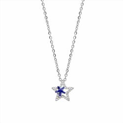 Collar Plata y Acero P21583SP Colgante Estrellas Con Circonitas Bicolor Azul