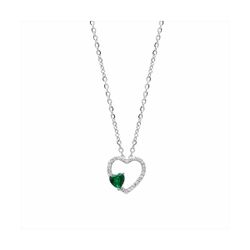 Collar Plata y Acero P21584EM Colgante Corazones Con Circonitas Bicolor Verde