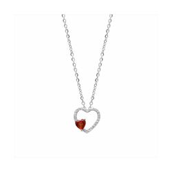 Collar Plata y Acero P21584R Colgante Corazones Con Circonitas Bicolor Roja