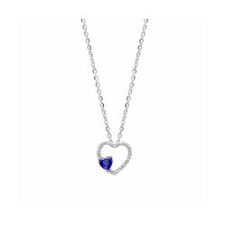 Collar Plata y Acero P21584SP Colgante Corazones Con Circonitas Bicolor Azul