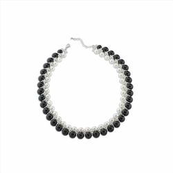 Collar Sovrani Bronce 40+5cm J8678 Perlas Negras Y Blancas Con Circonitas