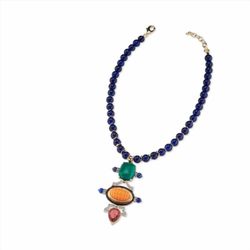 Collar Sovrani Bronce 45+5cm J10845 Chapado Piedras Negras Y Naranja